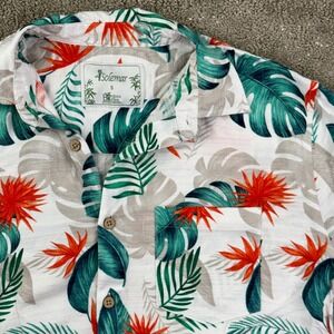 Solemar Button Down Shirt Mens Small White Tropical Bamboo Cotton Aloha Summer